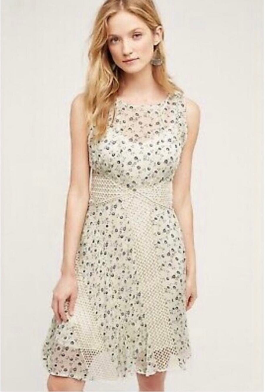 NWT ANTHROPOLOGIE Floreat Windswept Floral Lattice Crochet Dress | 4
